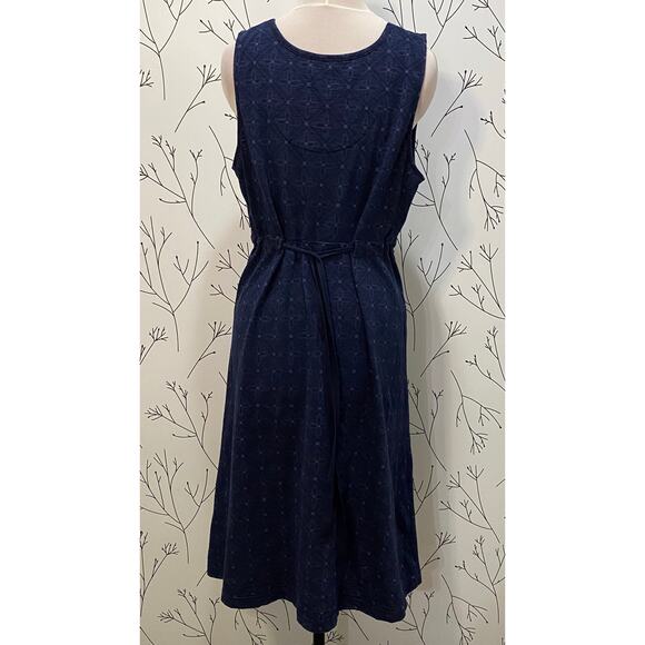 EDDIE BAUER Outdoor Navy Print Surplice Tie Back Midi Dress LARGE 100% Cotton - Picture 4 of 7